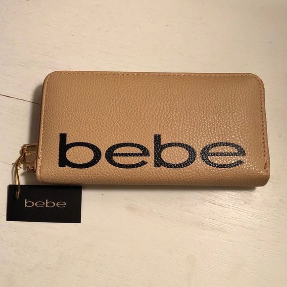 Bebe Logo Zip Around Wallet in Taupe/Black - Picture 2 of 5